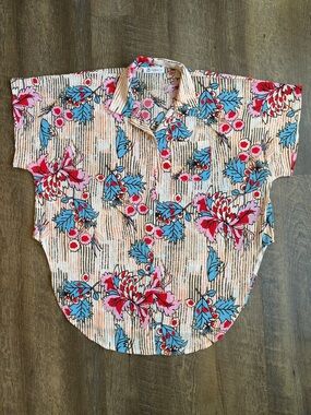 CUPSHE Women’s Floral Short-Sleeve Oversized Button-Up Coverup Shirt Size Small